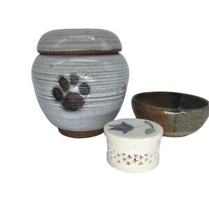 Artisan Pottery Lot Small Ginger Jar & Bowl & Composit Trinket Box